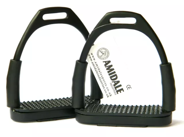 Amidale Flexi Safety Stirrups Horse Riding Bendy Irons S Steel Black Bnwt