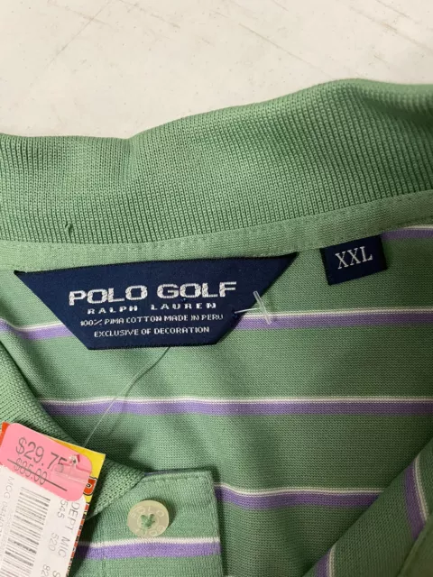 POLO GOLF Ralph Lauren Shirt Mens 2XL 55x31.5 Green Striped Short Slv Pima NEW 2