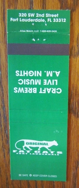 Fat Cats Brewery Brew Pub Matchbook Matchcover (Fort Lauderdale, Florida) -E1