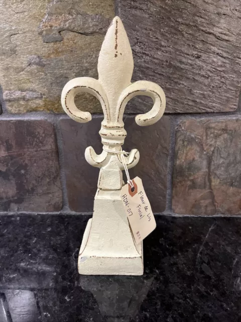 Fleur De Lis Cast Iron Finial Decor 10” Shabby Chic Distressed Architectural