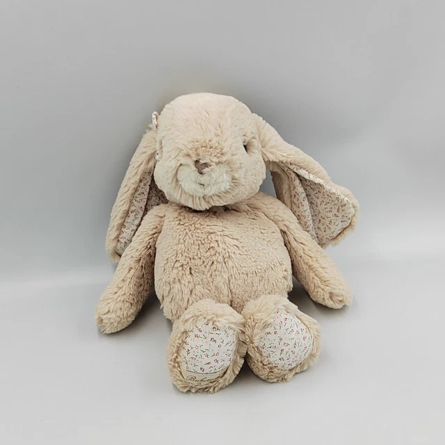 Doudou peluche lapin beige blanc fleurs BUKOWSKI - 31780