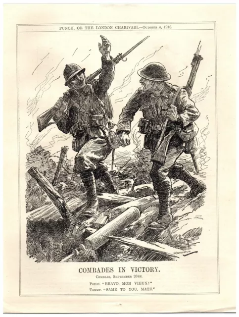 1916 French and British Soldiers Capture Combles Together WWI Punch Cartoon `27P