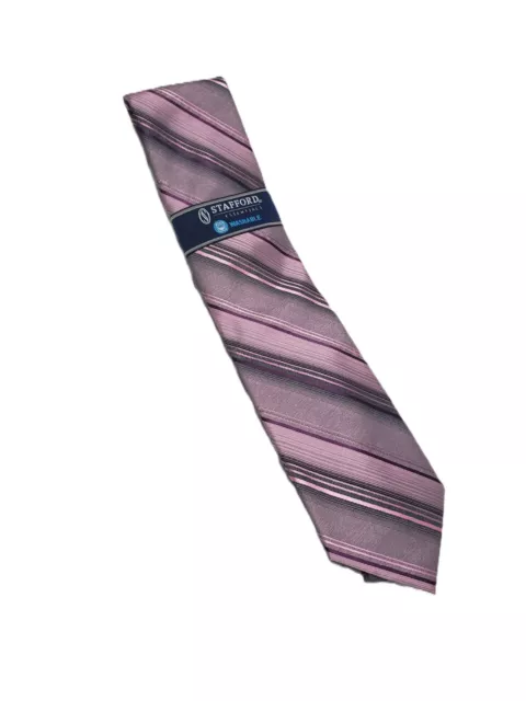 NWT - Stafford Essentials Silk Tie Pink Geometric Men Necktie