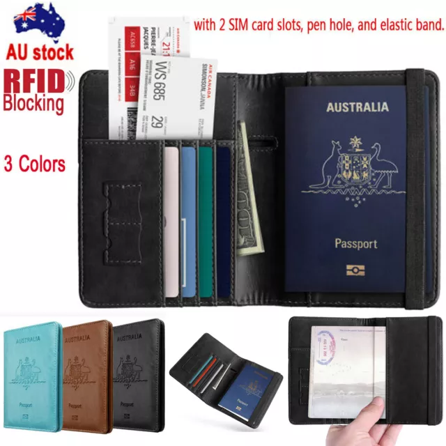 Premium Leather RFID Blocking Anti Scan Travel Passport Credit Card Wallet Case