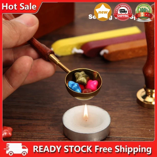 Retro Wooden Wax Seal Stamp Fire Wax Melting Copper Waxing Spoon Stamping Tools
