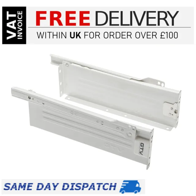 Kitchen Metal Drawer Box Sides / Kitchen Roller Runners (all sizes) White/Silver
