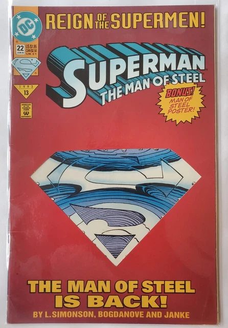 Vintage DC Comics Superman Reign Of The Supermen Man Of Steel #22 Comic Book
