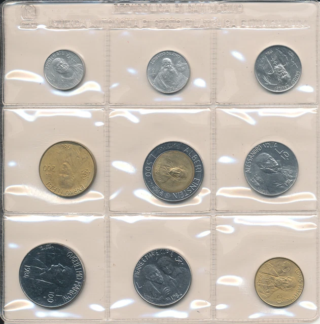 San Marino - 1+2+5+10+20+50+100+200+500 Lire 1984 UNC - Set Kms