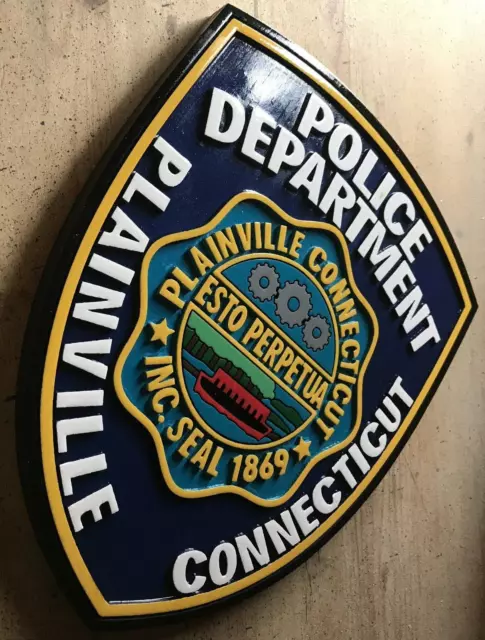 Police Plainville Connecticut 3D routed wood patch plaque sign Custom 3