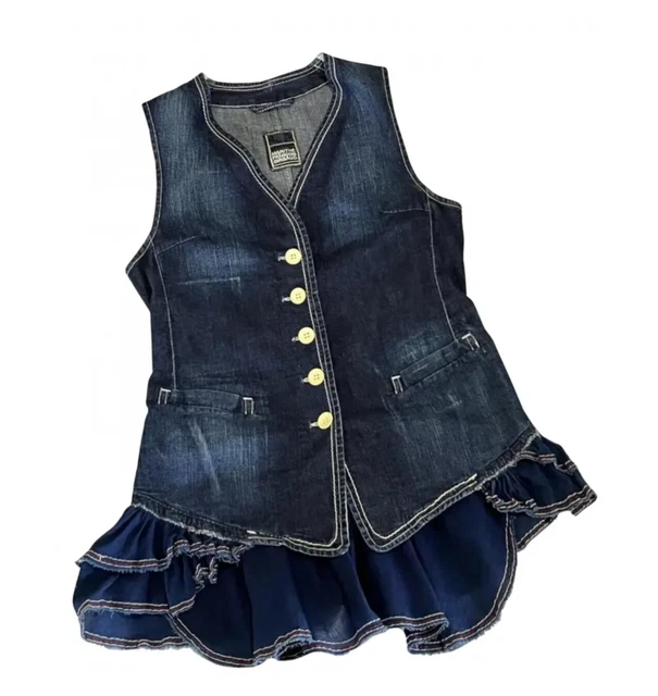 Gilet Sans Manches En Jean Avec Volants Marithé Et François Girbaud - Taille 36, Style Boho Chic