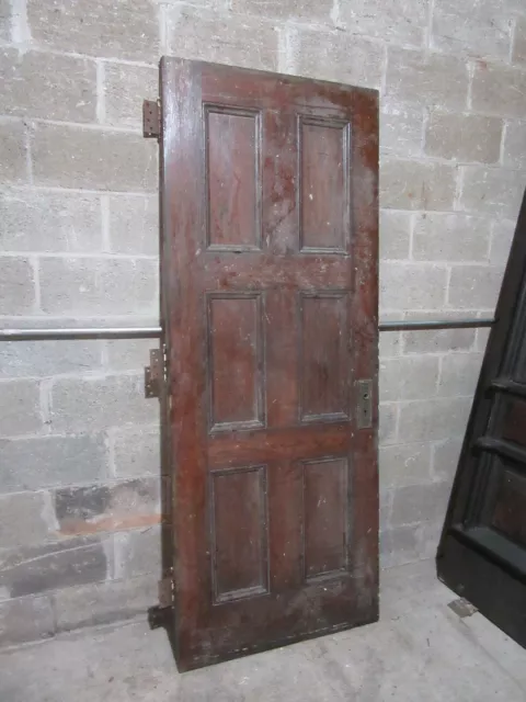 ~ ANTIQUE OAK 6 PANEL DOOR WITH HARDWARE W ~ 32 x 81.5 ARCHITECTURAL SALVAGE 2