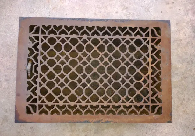 Vtg Antique HUGE Cast Iron Heat Grate Wall Register 27X18 from Victorian Mansion