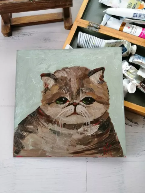 Exotic Shorthair Cat Oil Painting Original Art * Pet Leurs amis Red Kitten