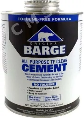 BARGE Original All-Purpose Cement TF Clear Quart Shoe Glue Tin Can Brush Quabaug