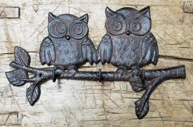 Cast Iron HOOT OWL Towel Hanger Coat Hooks Hat Hook, Key Rack Home Garden Decor