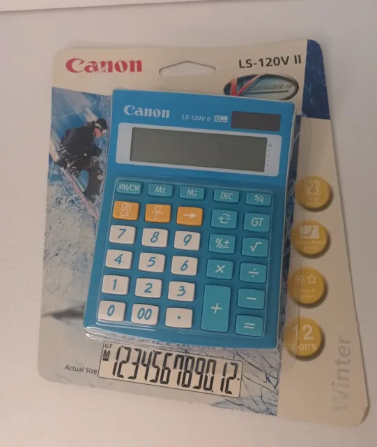 CANON LS-120V II Calculator Blue Solar & Battery Large Display 12 Digits