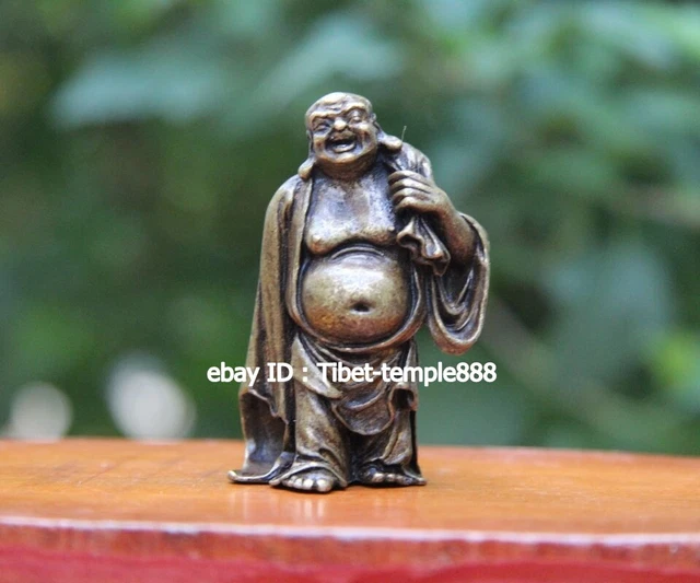 Chinese pure bronze eighteen arhats arahant Sack monk Wealth bag Buddha Statue
