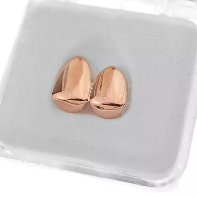 Double Cap 14k Rose Gold Plated Grillz Canine Two Teeth Tooth Left Top Grills