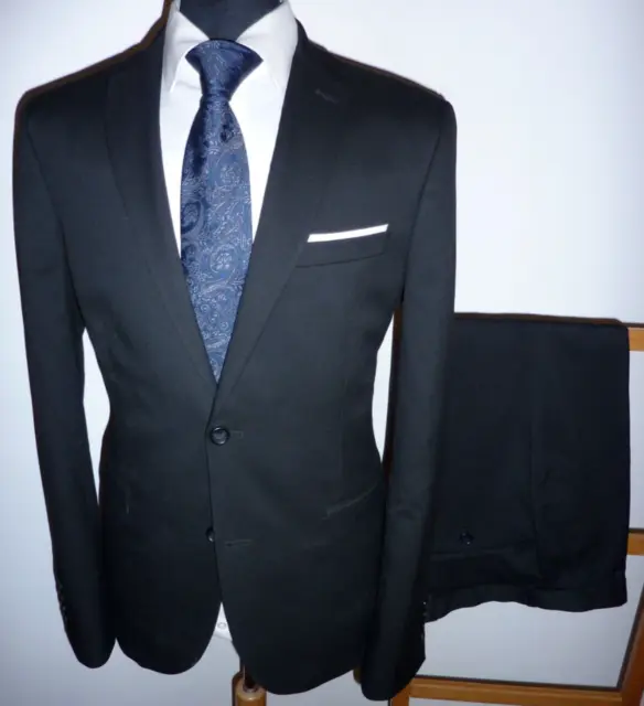 Men's NEXT 2 Piece Black Suit 42 L Jacket Trousers W 32 L 33 Skinny Fit