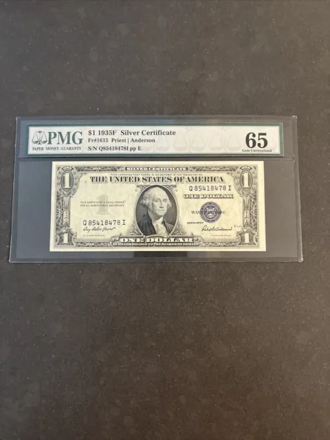 Fr. 1615 1935-F $1 One Dollar Silver Certificate Pmg Gem Uncirculated-65