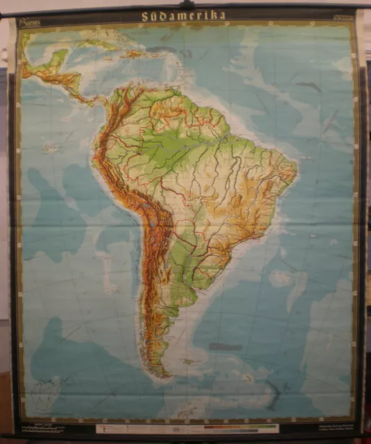 Schulwandkarte Wandkarte Schulkarte Rollkarte Amerika Karibik Brasilien 183x209