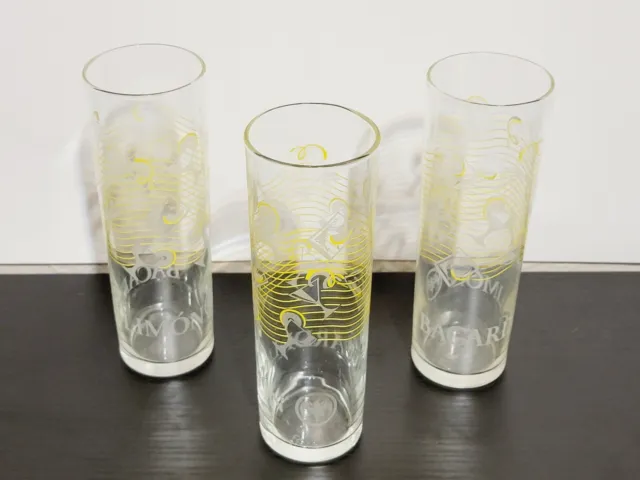 Bacardi Limon Rum Glass 7" Tall Set Of 2 Lemon Design Martini Tom Collins Bar