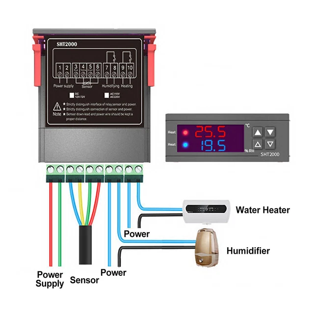 SHT2000 Température Humidité Hygromètre Thermostat DC 12V Contrôleur