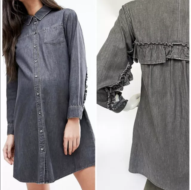 Asos Maternity Denim Oversized Button Down Shirt Dress Sz XXS Fits Like XS NWOT