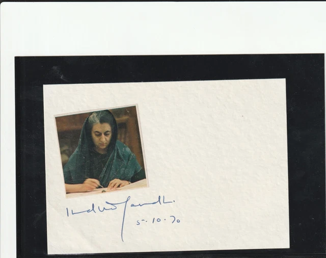 1970, Indra Gandhi, 1917-1984, signature on rag paper, with attached newspaper p
