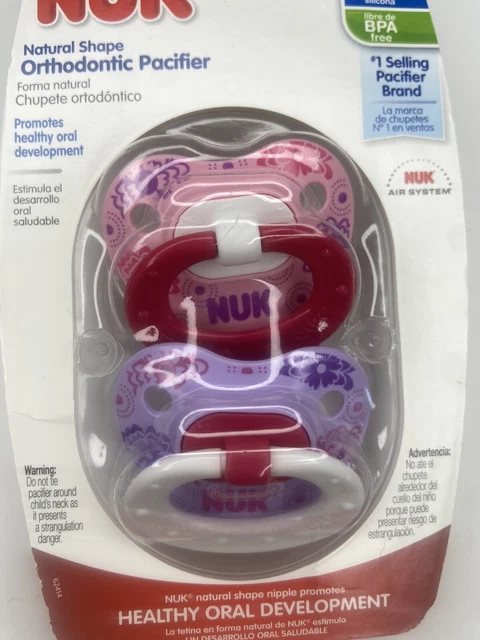 NUK Orthodontic Pacifiers 2 Pack 0-6 Months Purple Pink Flowers BPA Free Natural