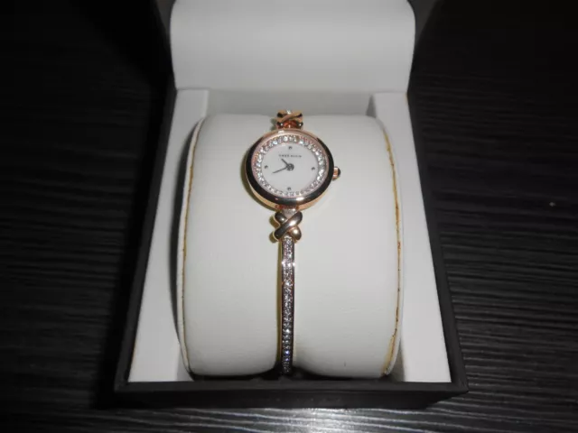 Anne Klein Womens Watch Gold Tone Steel Bracelet w/Diamonds