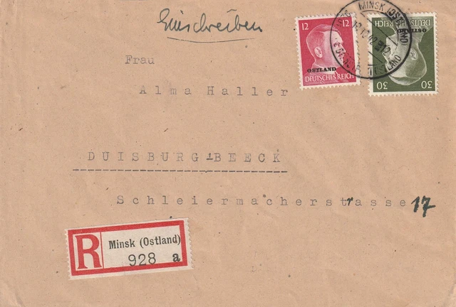 EBF ab Deutsche Dienstpost MINSK/Ostland 12.10.1942 nach Duisburg-Beeck