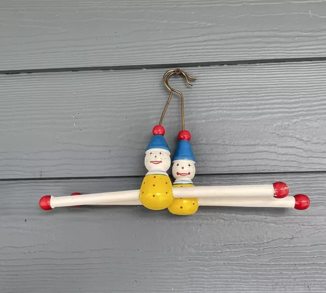 VINTAGE HAND PAINTED Clown Themed Child's Coat Hanger - Wood and Metal ...