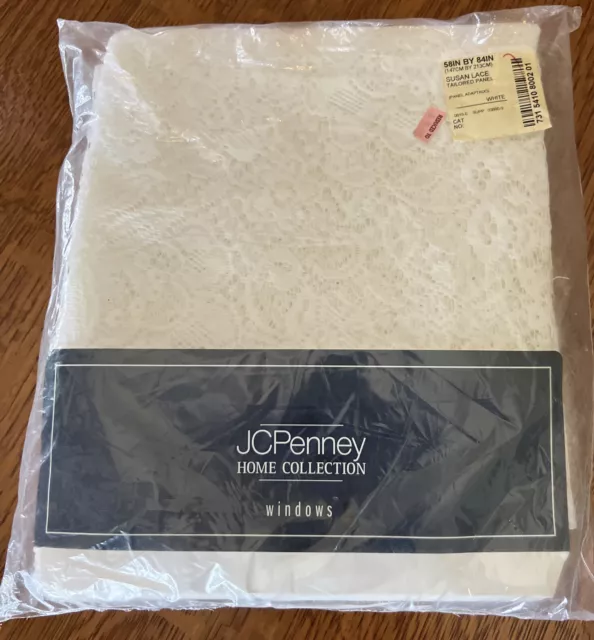 JC Penny Home Curtain Panel 1 Rod Pocket SUSAN LACE  White 58x84" NEW IN PACKAGE