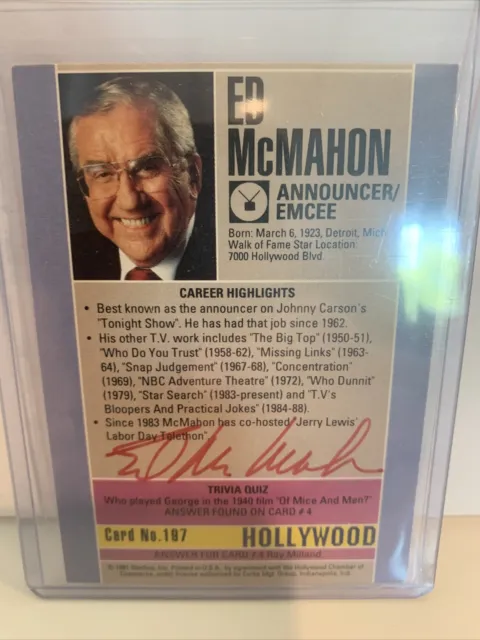 Starline Hollywood Autograph Card #197 ED MCMAHAN Tonight Show/Star Search 1991