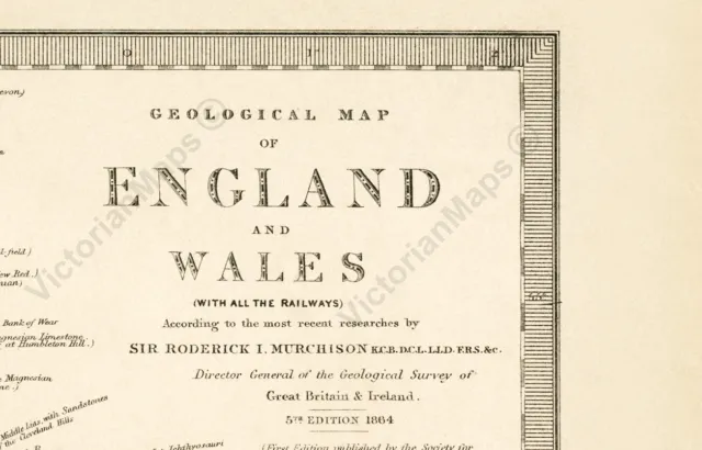 antique Victorian geological map England Wales R Murchison 1842 art print poster 2