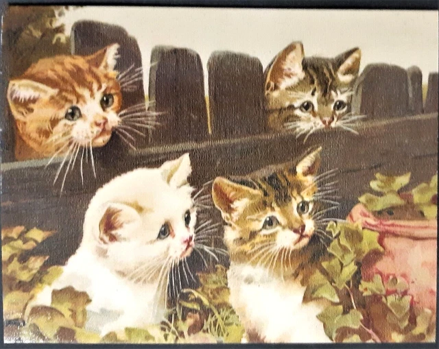 NEW Vntg Style Thank You Note w Envelope FOUR KITTENS WITH IVY by FENCE Mfr USA