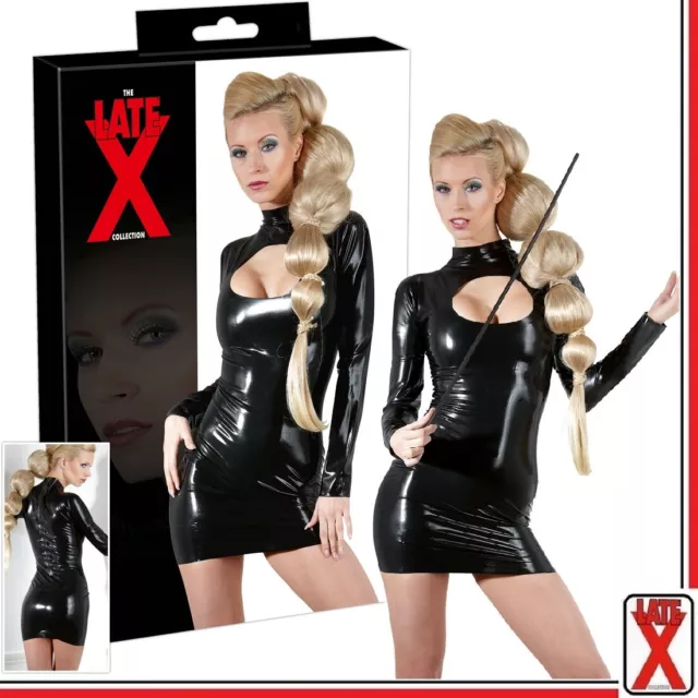 Sexy Mini abito a maniche lunghe in lattice nero Latex Dress Hole Donna Fetish