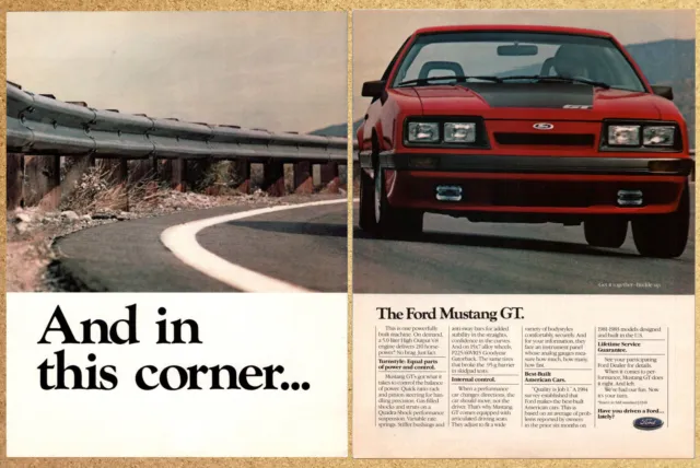 Ford Mustang GT Sports Car Automobile - 2 Page Vtg Print Ad Ephemera 1985
