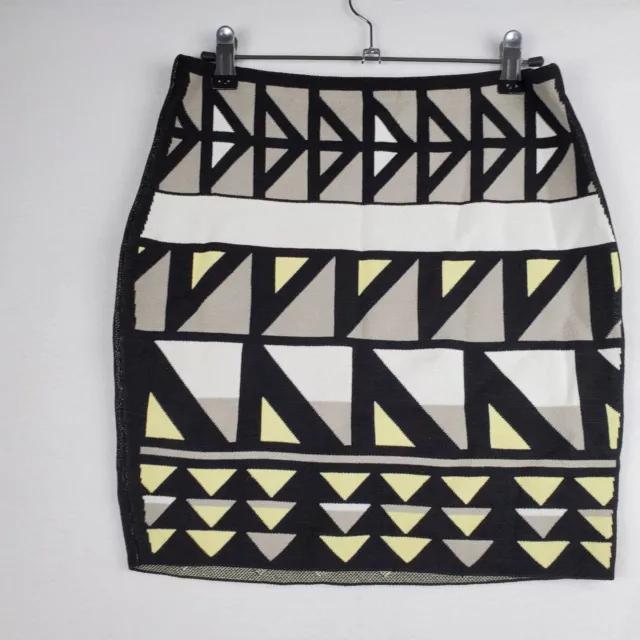 Rachel Roy Straight & Pencil Skirt Women's Small Black Yellow  Geometric Stretch