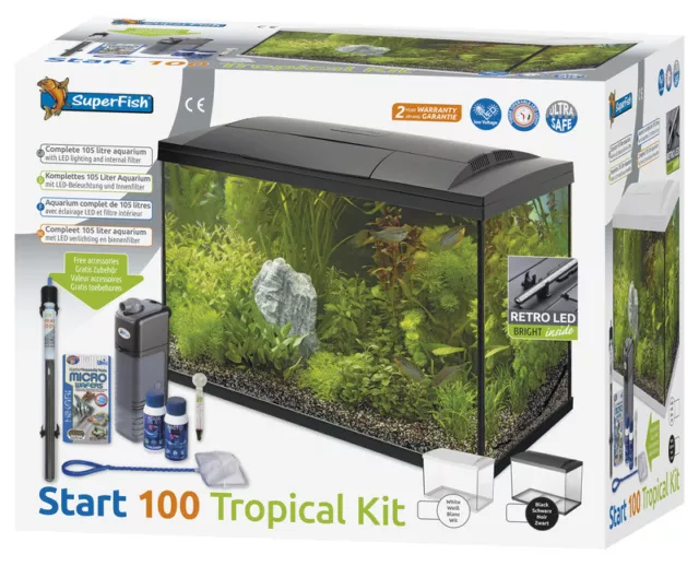 Superfish Start 100 Complete Tropical Aquarium Fish Tank Set 90L Black or White