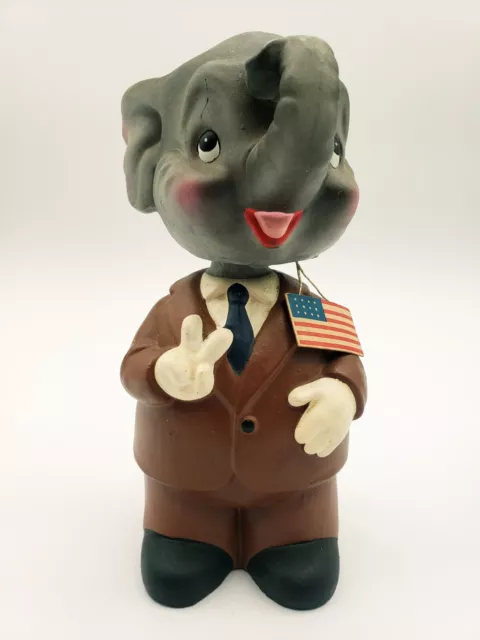 Elephant Bobble Head Bank LEGO 1960’s Republican GOP Nodder Japan w Flag, Label