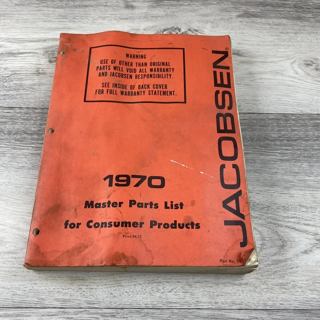 Vintage Jacobsen 1970 Master Parts Manual Garden Tractor Book #545829 USA Rare