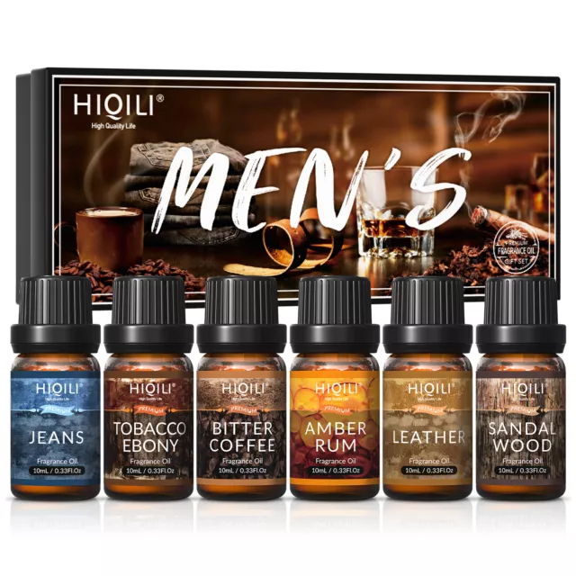 HIQILI Best Essential Oil Set for Men, 6X10ML Manly Fragrance Oil Perfume DIY