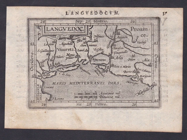 Languedoc Midi-Pyrenees Occitanie Francia Carte Ortelius 1609 Engraving