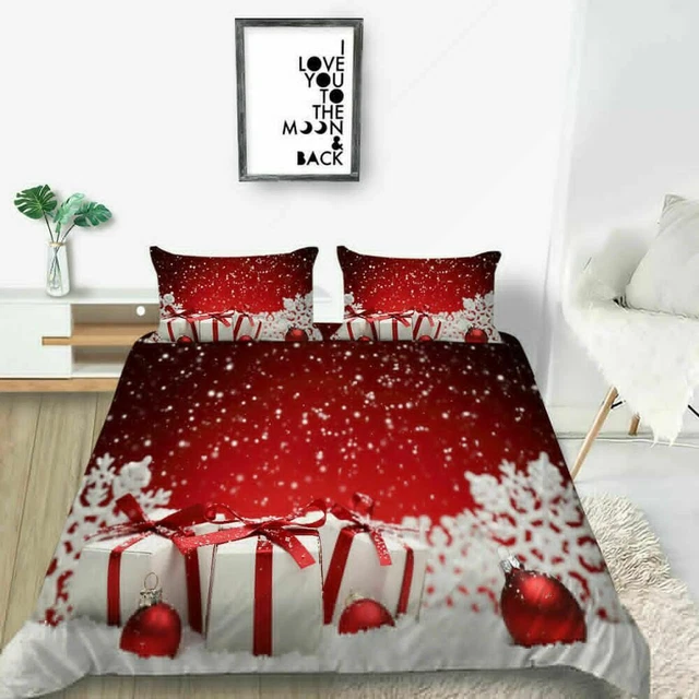 3D Rot Weihnachten Home Bettbezug Schneeflocke Druck