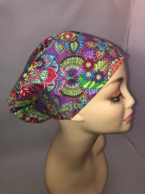 Euro Scrub Hat Mod Paisley Surgical Cap CNOR CHEF CRNA MD Veterinarian Purple