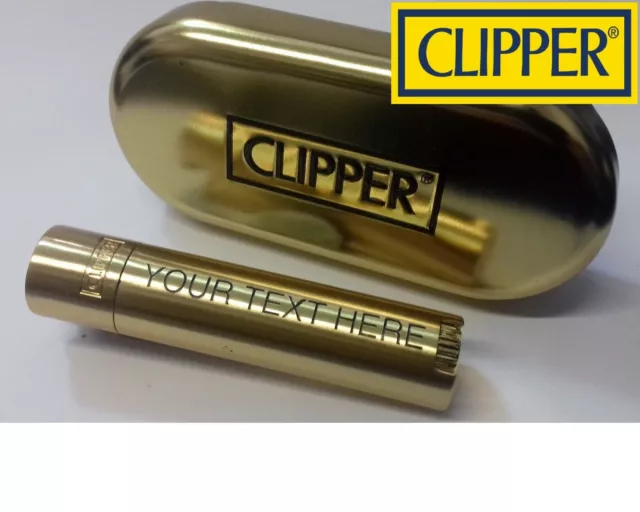 CLIPPER Engraved GOLD Personalised Steel Metal Lighter Birthday Fathers Day Gift