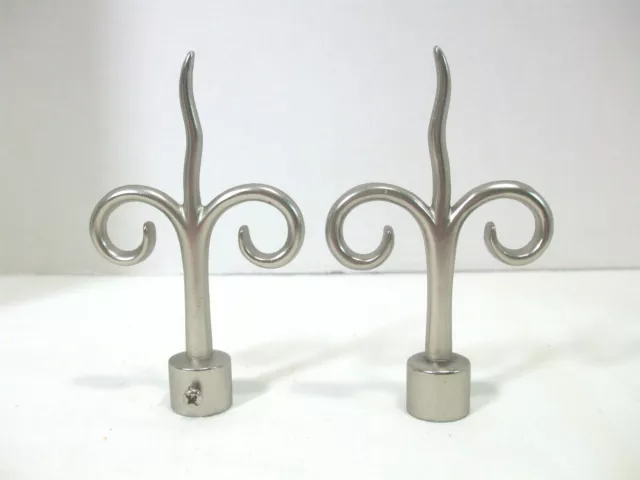 Pair of Art Deco Satin Silver Nickle Metal Finials Curtain Rod Ends 4 3/4" long