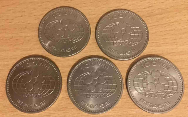 Japan: 5x100 Yen Gedenkmünzen. Berg Fuji. Expo 1970.  JPY